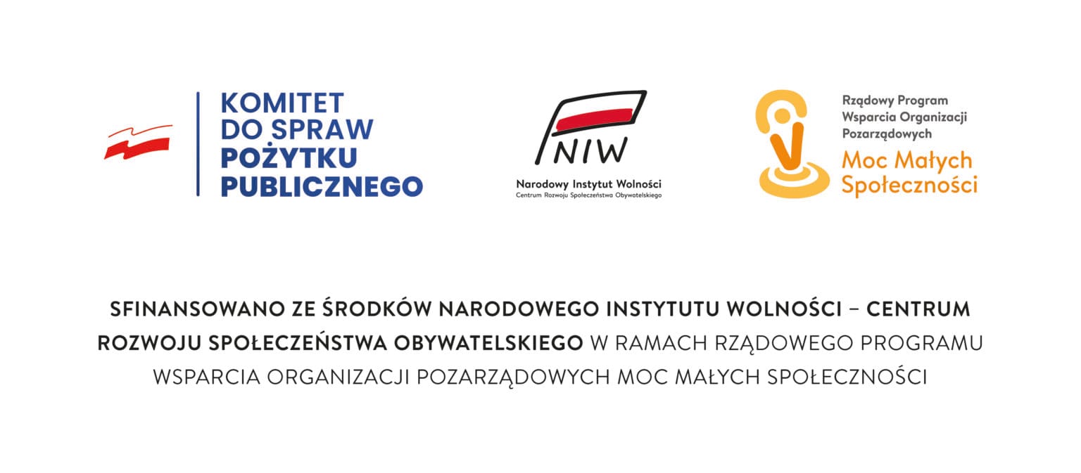Sfinansowano ze środków Narodowego Instytutu Wolności - Centrum Rozwoju Społeczeństwa Obywatelskiego w ramach rządowego programu wsparcia organizacji pozarządowych Moc Małych Społeczności